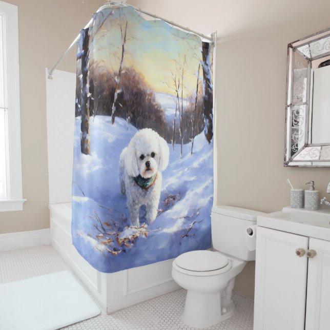Rideaux De Douche Bichon Frise Laisser neiger Noël (En situation)