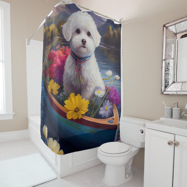 Rideaux De Douche Bichon Frise sur une pagaie : une aventure Pittore (En situation)