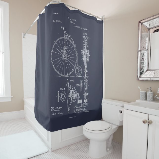 Rideaux De Douche Bicyclette antique 1887 Penny Farthing Brevet (En situation)
