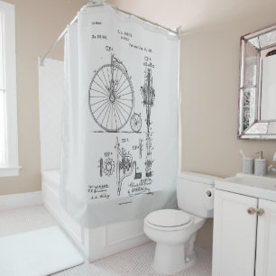 Rideaux De Douche Bicyclette antique 1887 Penny Farthing Brevet