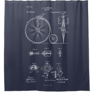 Rideaux De Douche Bicyclette antique 1887 Penny Farthing Brevet