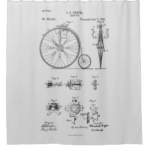 Rideaux De Douche Bicyclette antique 1887 Penny Farthing Brevet