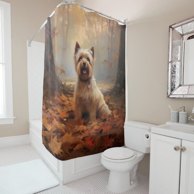 Rideaux De Douche Biewer Terrier à l'automne Leaves automne Inspire (En situation)