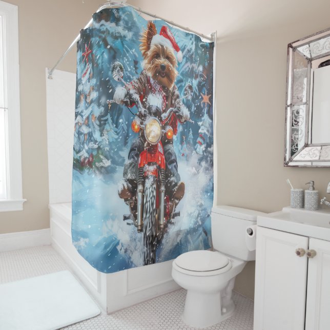 Rideaux De Douche Biewer Terrier Chien équitation Moto Noël (En situation)