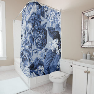 Rideaux De Douche Bigorneau Toile floral vintage bleu No.1