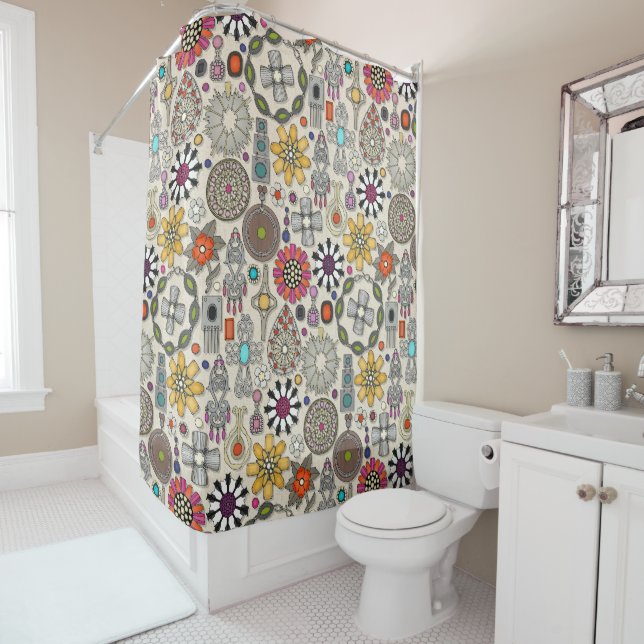 Rideaux De Douche bijou boho trésors lin (En situation)