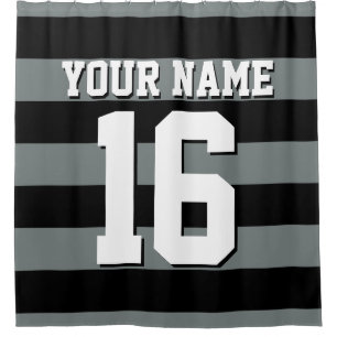Rideaux De Douche Black Charcoal Sports Jersey Preppy Stripe