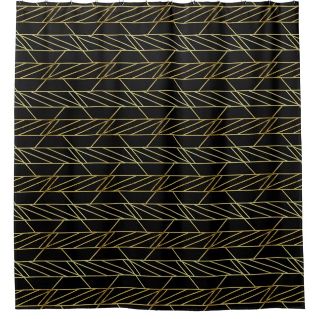 Rideaux De Douche Black Gold Déco Abstrait Motif géométrique Luxe (Devant)