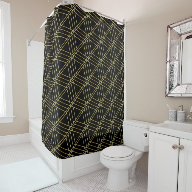 Rideaux De Douche Black Gold Déco Abstrait Motif géométrique Luxe (En situation)