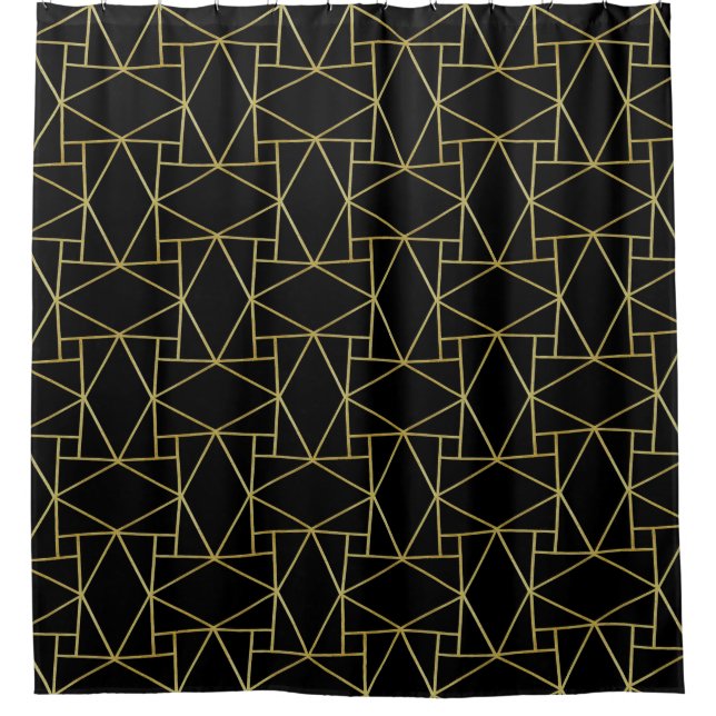 Rideaux De Douche Black Gold Déco Abstrait Motif géométrique Luxe (Devant)
