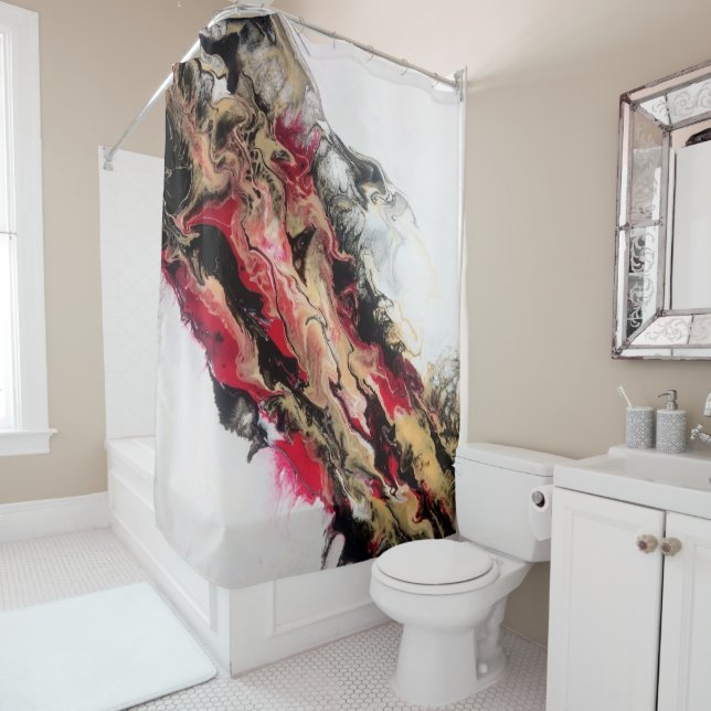 Rideaux De Douche Black Gold Red Espace négatif Abstrait (En situation)