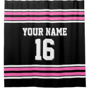Rideaux De Douche Black Hot Rose White Strips Sport Jersey
