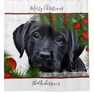 Rideaux De Douche Black Lab Christmas - Chiot Labrador personnalisé