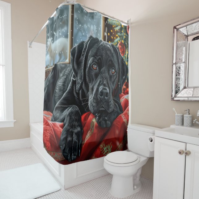 Rideaux De Douche Black Labrador Chien Festive de Noël (En situation)