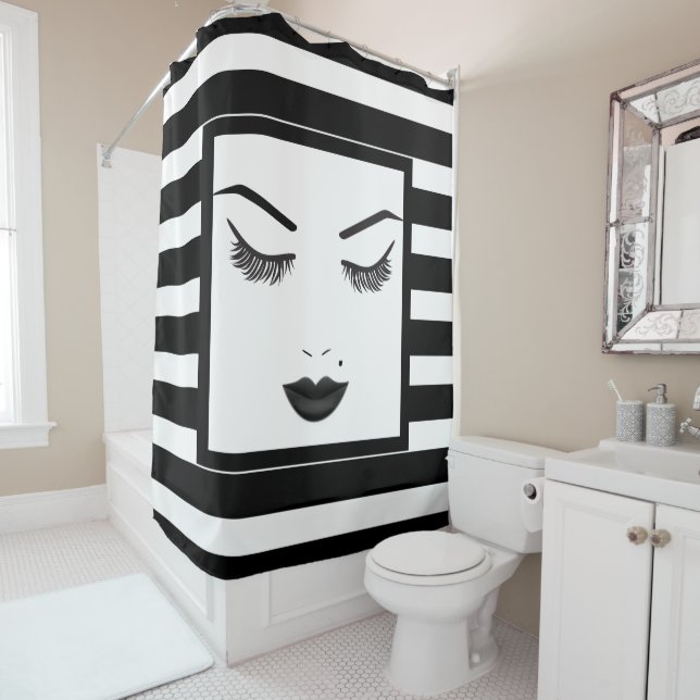 Rideaux De Douche Black Lips maquillage visage sourcils lèvres glam  (En situation)