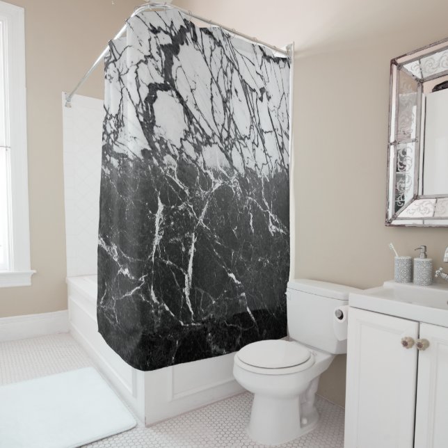 Rideaux De Douche Black & Marbre blanc Moderne Glam tendance (En situation)