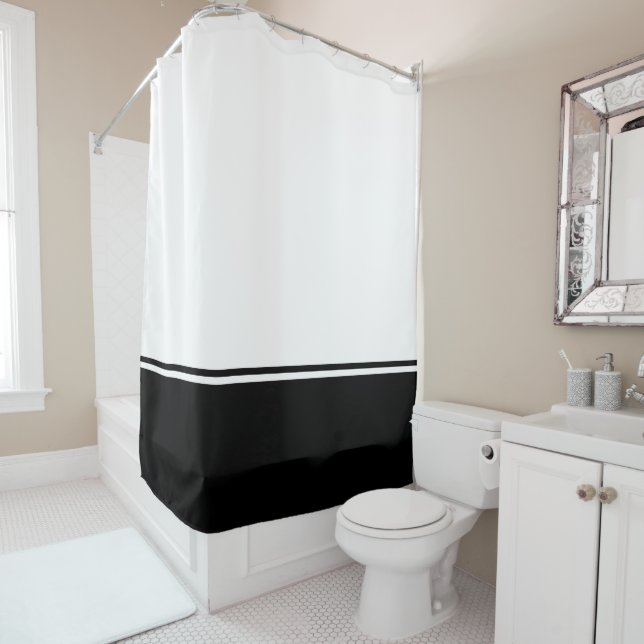 Rideaux De Douche Black Striped Bathroom Shower Curtain (En situation)