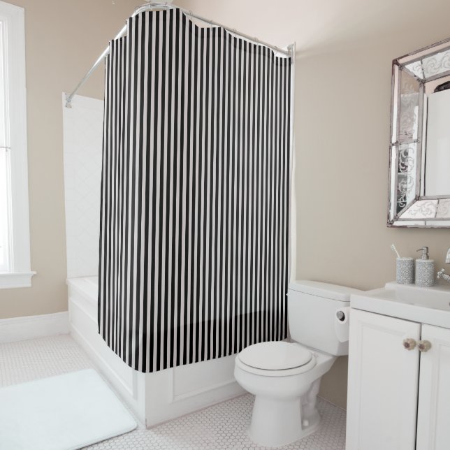 Rideaux De Douche Black Striped Bathroom Shower Curtain (En situation)