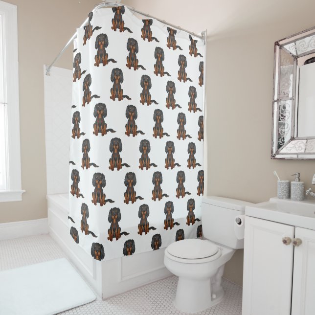 Rideaux De Douche Black & Tan Cavalier King Charles Motif espagnol (En situation)