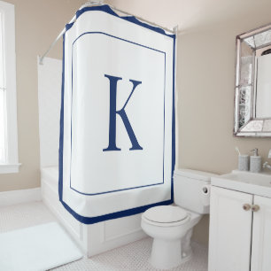 Rideaux De Douche Blanc & bleu marine Monogramme initial
