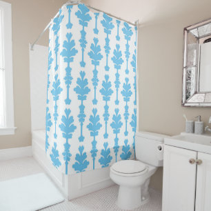 Rideaux De Douche Blanc & Bleu Turquoise Damas Moderne Glamour