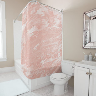 Rideaux De Douche Blanc de marbre fondu de pêche de corail d'or de