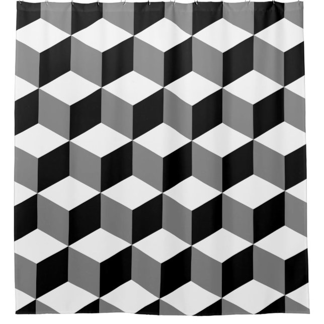 Rideaux De Douche Blanc et gris de noir de motif de cube (Devant)