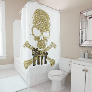 Rideaux De Douche Blanc Glam jusqu'à l'Os Crâne Paillettes Or
