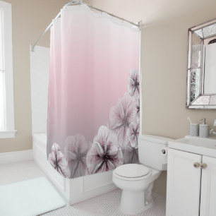 Rideaux De Douche Blanc gris floral rose Ombre
