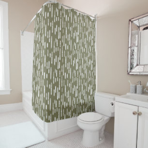 Rideaux De Douche Blanc sur Olive Green Inky Roundlines Motif