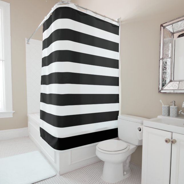 Rideaux De Douche Blancs et Noirs Moderne Chic (En situation)