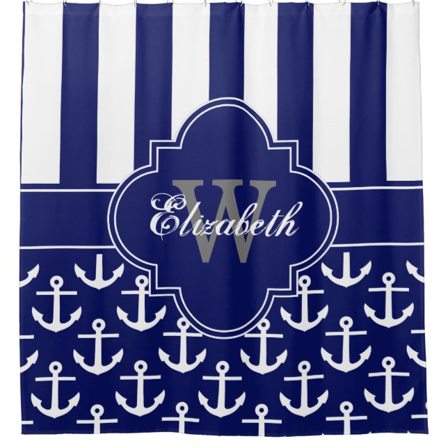 Rideaux De Douche Blancs Marine LG Ancre Bande 1ICBR Monogramme (Devant)