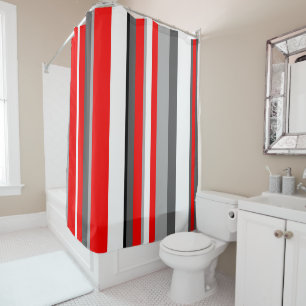 Rideaux De Douche Blancs rouges et gris