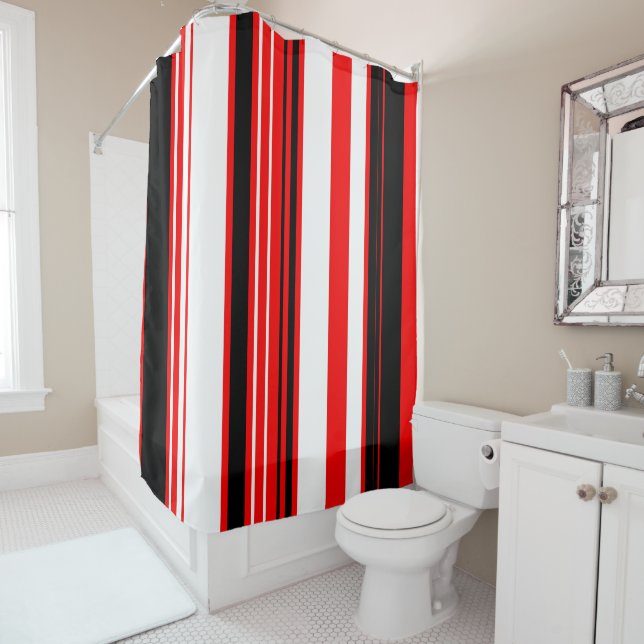 Rideaux De Douche Blancs rouges et noirs (En situation)