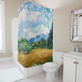 Rideaux De Douche Blé Field avec Cyprès par Vincent van Gogh