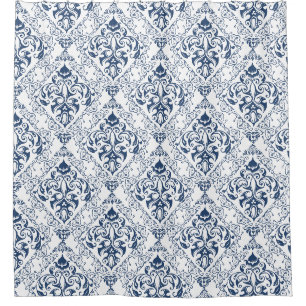 Rideaux De Douche Bleu blanc Vintage Damask motif élégant