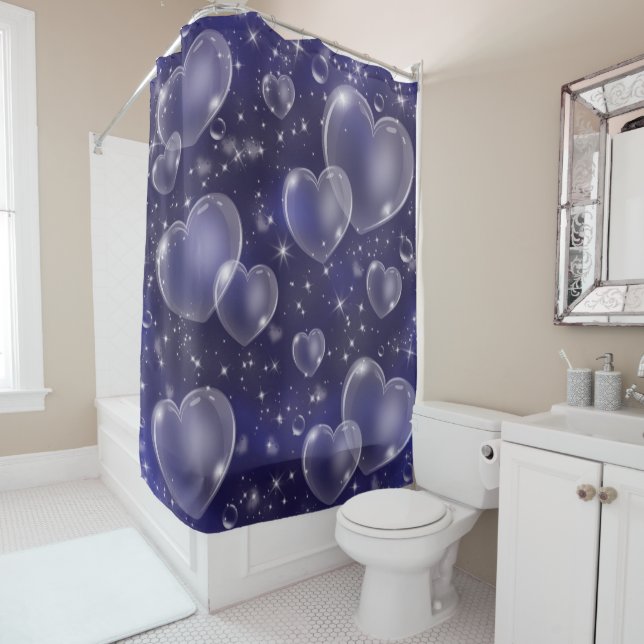 Rideaux De Douche Bleu Bubble Hearts mignon Girly 90's Style (En situation)