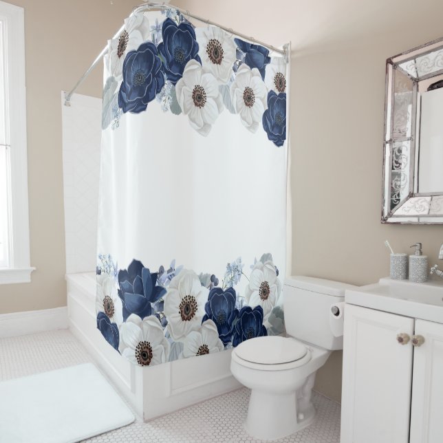 Rideaux De Douche Bleu chic Dusty Floral Botanique (En situation)