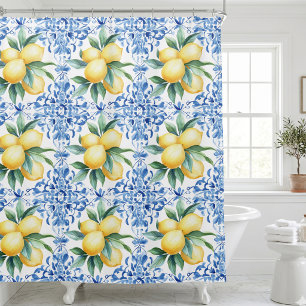 Rideaux De Douche Bleu Citron Méditerranéen