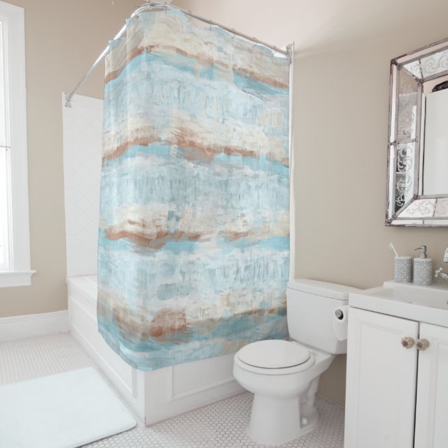 Rideaux De Douche Bleu clair Brown Aquarelle Blancs (En situation)