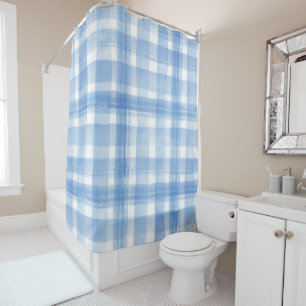 Rideaux De Douche Bleu clair et blanc Aquarelle En vichy À damiers