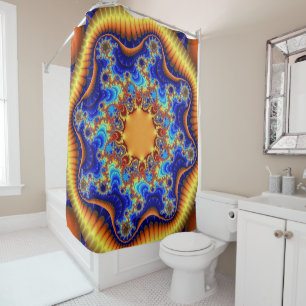 Rideaux De Douche Bleu coloré, orange et jaune