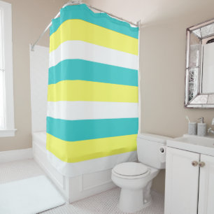 Rideaux De Douche Bleu d'Aqua, jaune citron et blanc