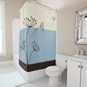 Rideaux De Douche Bleu d'ardoise, ivoire et fleur sauvage de brun