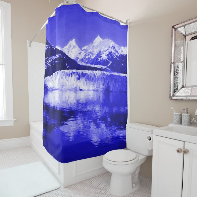 Rideaux De Douche Bleu de baie de glacier (En situation)