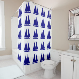 Rideaux De Douche Bleu de la marine sur voile blanc de déco côtiè
