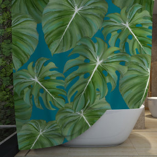 Rideaux De Douche Bleu de paon tropical d'oreille d'éléphant de