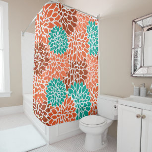 Rideaux De Douche Bleu de turquoise, corail et collage de fleur de
