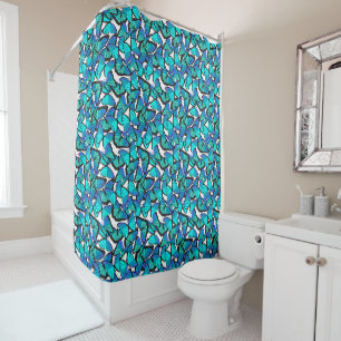Rideaux De Douche Bleu électrique et papillons tropicaux Aqua