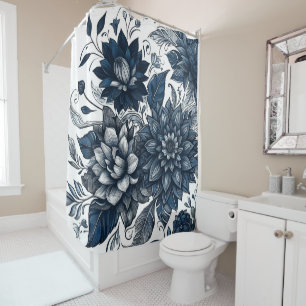 Rideaux De Douche Bleu et blanc Bohème Floral Impression